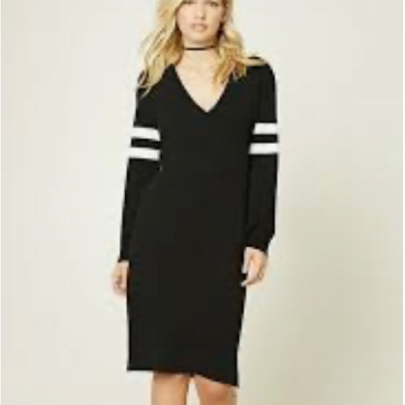 NWT • Forever 21 CONTEMPORARY • V-Neck Knit Sweater Dress w Stripe Sleeve Detail - Picture 3 of 12